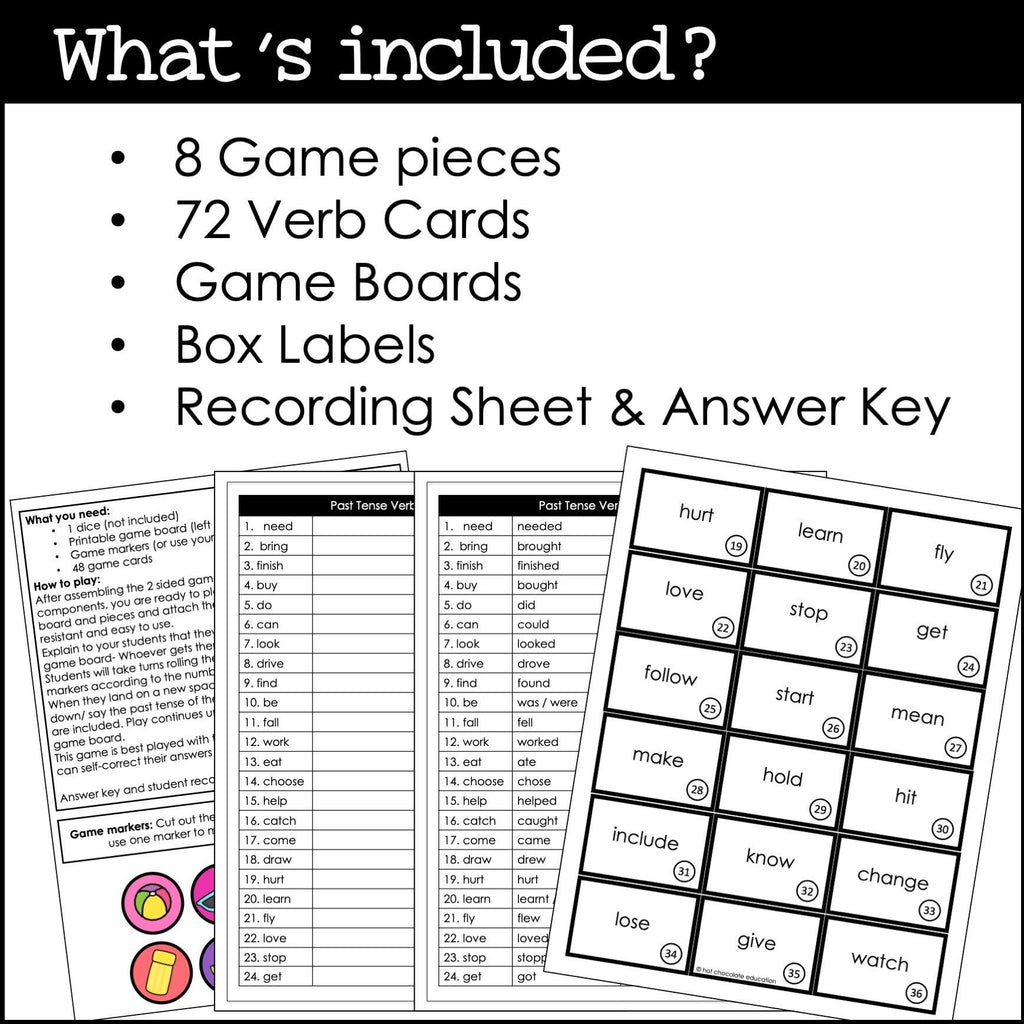 Past Tense Verbs Board Game - Changing Regular and Irregular Verbs - Hot Chocolate Teachables