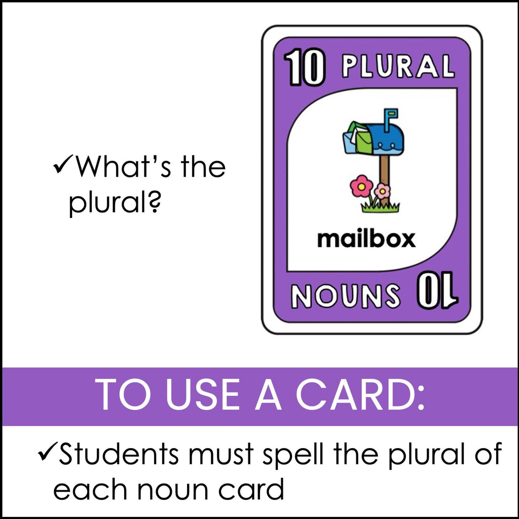 Plural Noun Endings card game -s, -es, -ies, and -ves and irregulars - Hot Chocolate Teachables