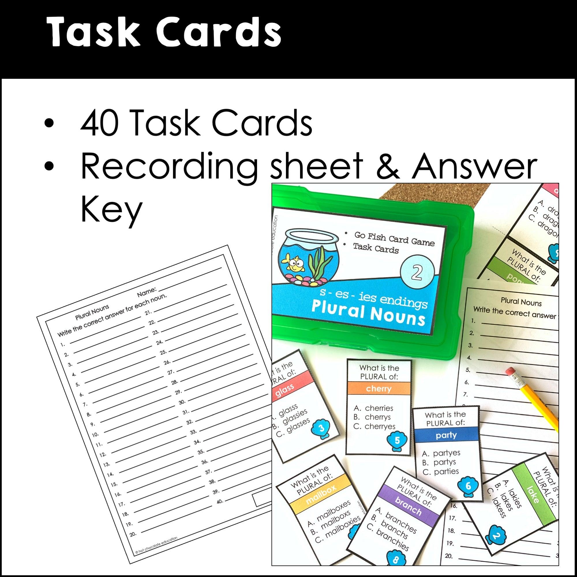 Plural Nouns | Go Fish Card Game | Printable Task Cards & Boom Card™ Bundle - Hot Chocolate Teachables