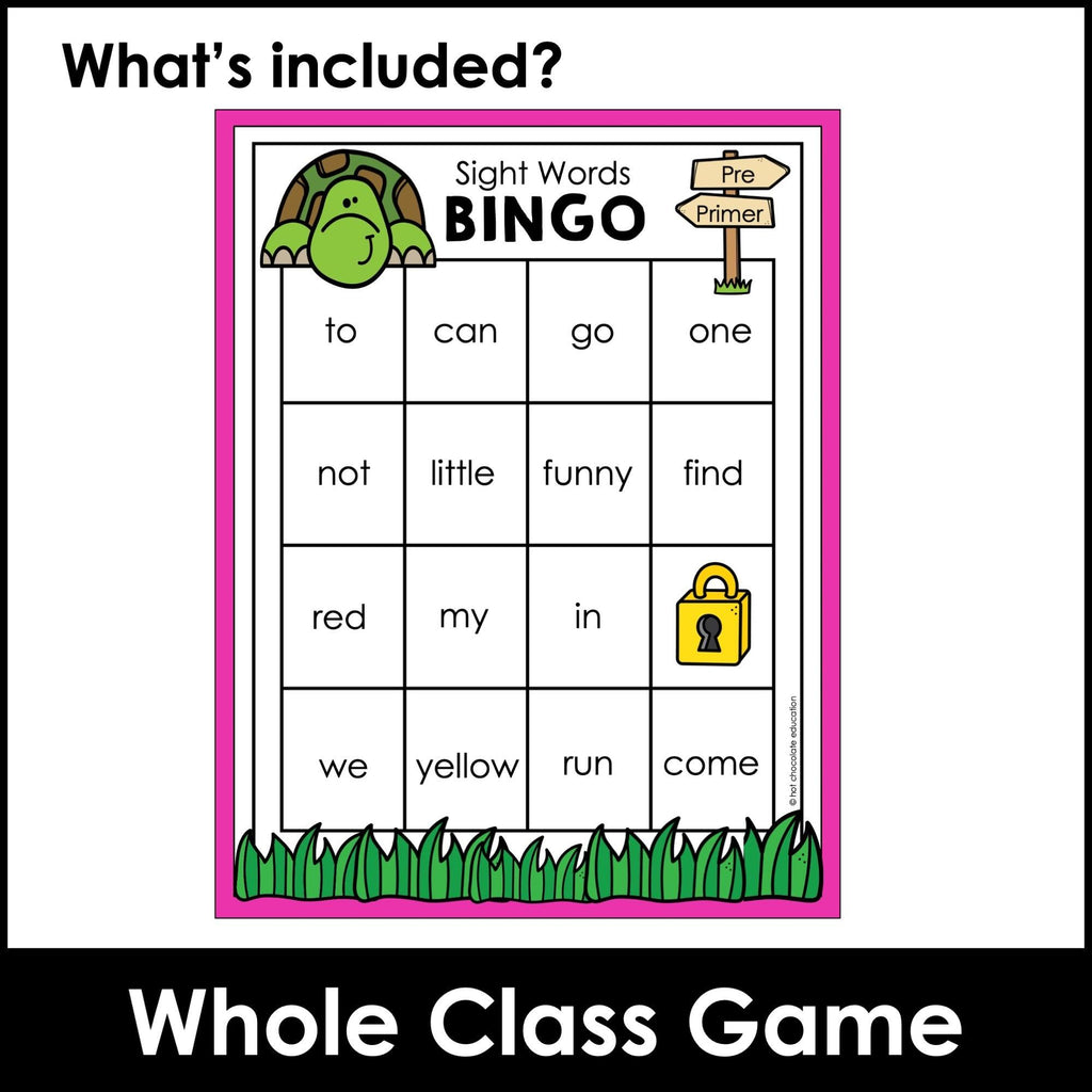 Pre-Primer Sight Word Bingo Game for Pre-K and Kindergarten - 30 Boards - Hot Chocolate Teachables