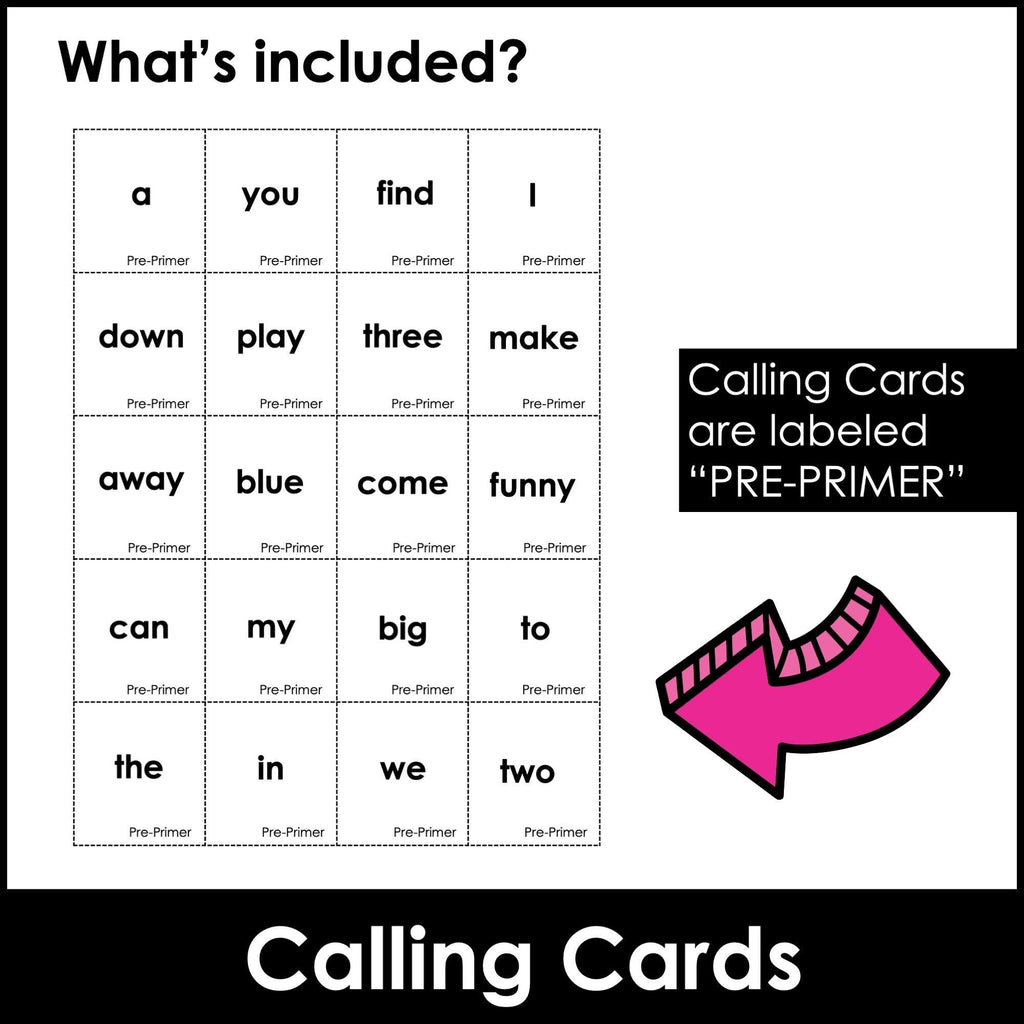 Pre-Primer Sight Word Bingo Game for Pre-K and Kindergarten - 30 Boards - Hot Chocolate Teachables