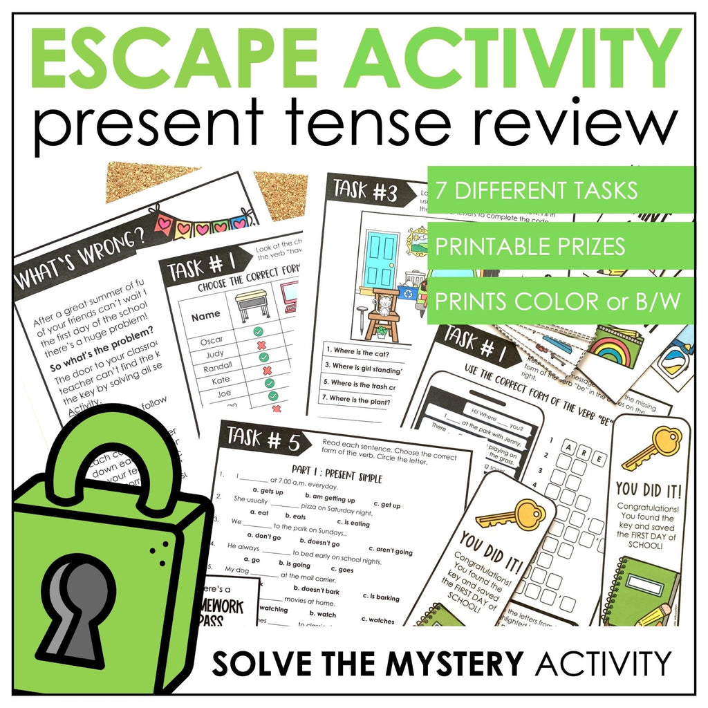 Present Tenses Grammar Review - Escape Room Activity | ELL /EFL / ESL - Hot Chocolate Teachables