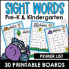 Primer Sight Word Bingo Game for Pre-K through 2nd - Dolch Aligned - Hot Chocolate Teachables