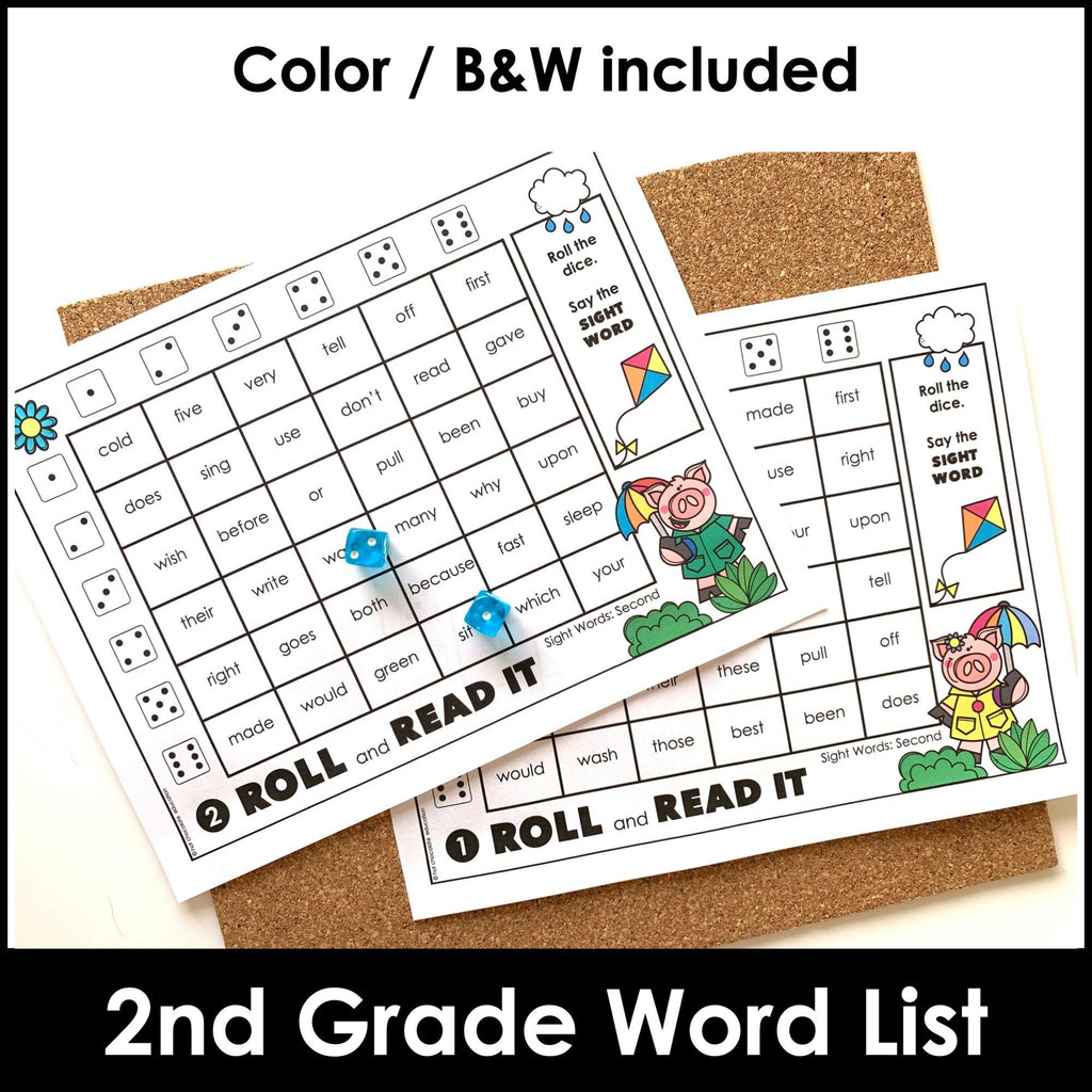 SECOND GRADE Sight Words Roll & Read Activity Boards - Dolch List - Hot Chocolate Teachables