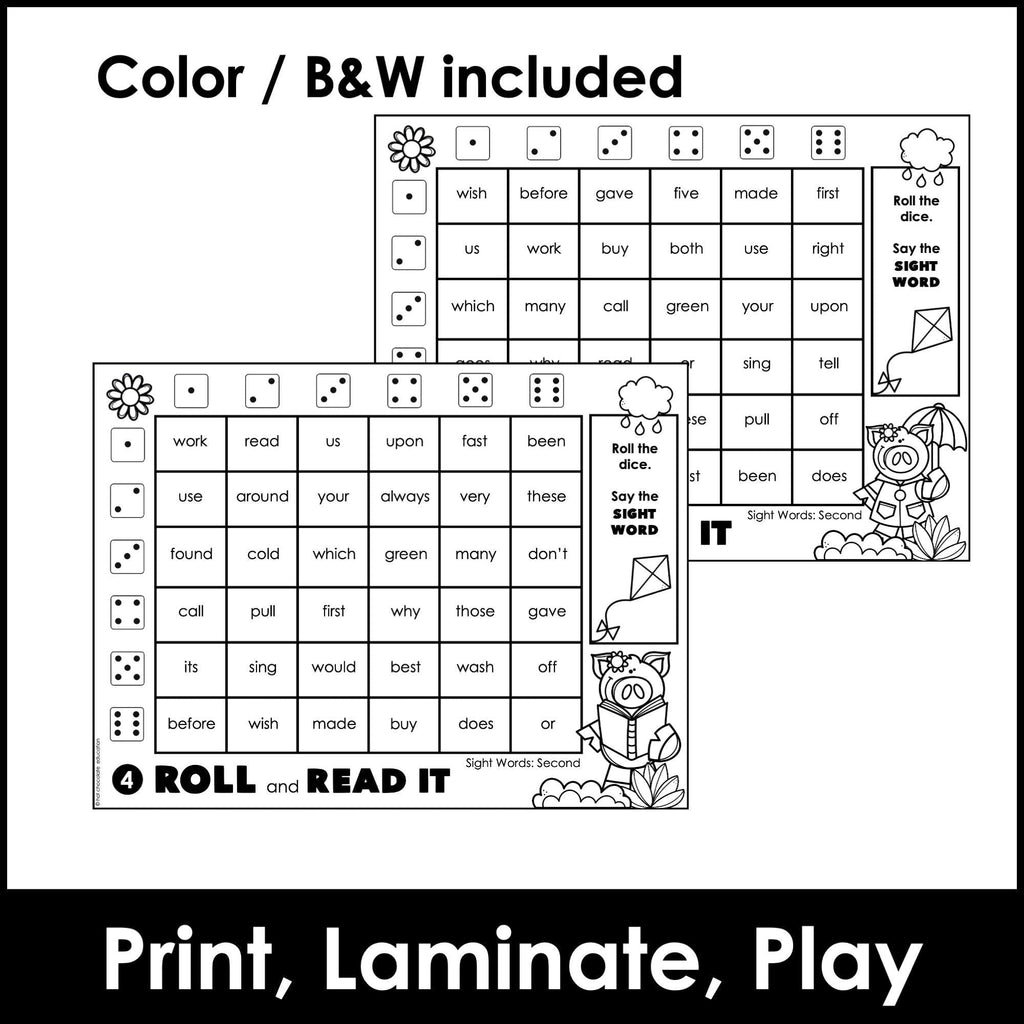 SECOND GRADE Sight Words Roll & Read Activity Boards - Dolch List - Hot Chocolate Teachables