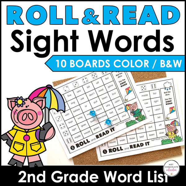 SECOND GRADE Sight Words Roll & Read Activity Boards - Dolch List - Hot Chocolate Teachables