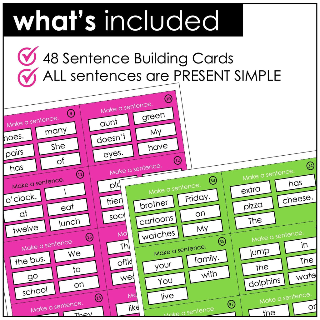 Sentence Building Activity Cards - Present Simple Build-A-Sentence Game - Hot Chocolate Teachables