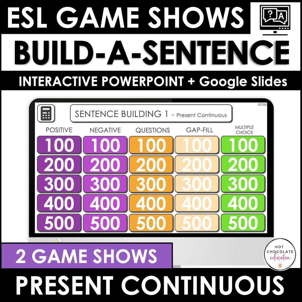 Sentence Building Game Show - Present Continuous Word Order in Sentences - Hot Chocolate Teachables