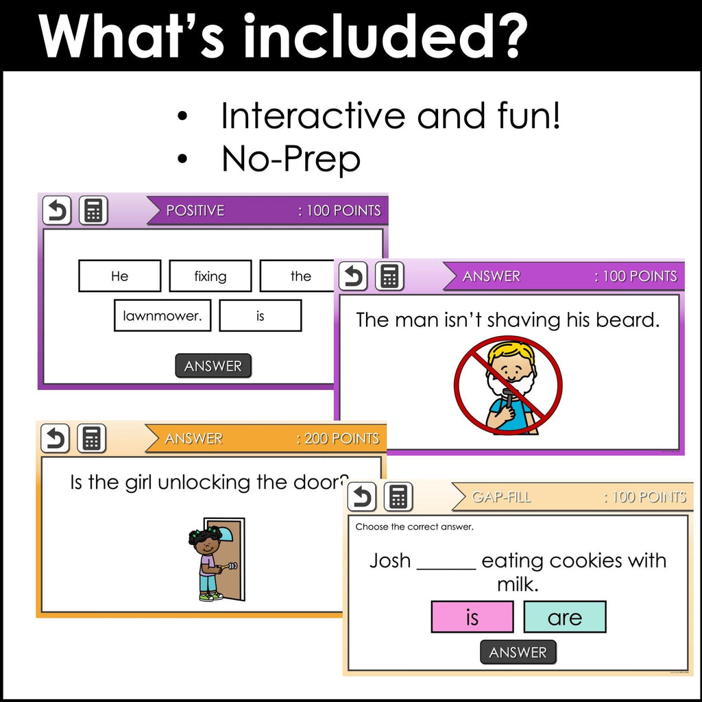 Sentence Building Game Show - Present Continuous Word Order in Sentences - Hot Chocolate Teachables