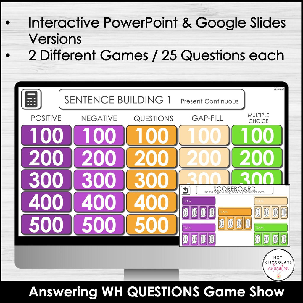 Sentence Building Game Show - Present Continuous Word Order in Sentences - Hot Chocolate Teachables