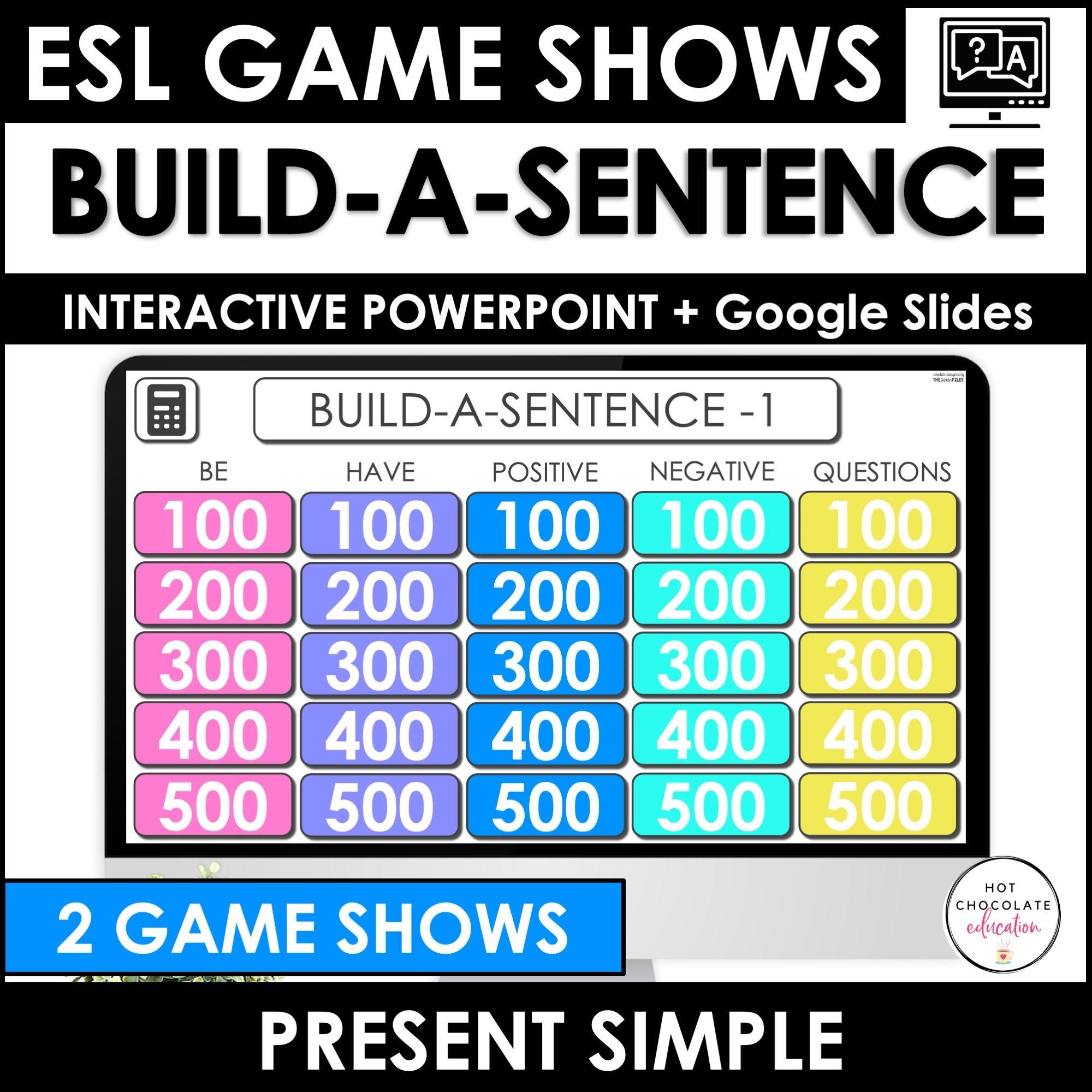 Mixed Up Sentences Game Show - Present Simple Word Order in Sentences & Questions - Hot Chocolate Teachables
