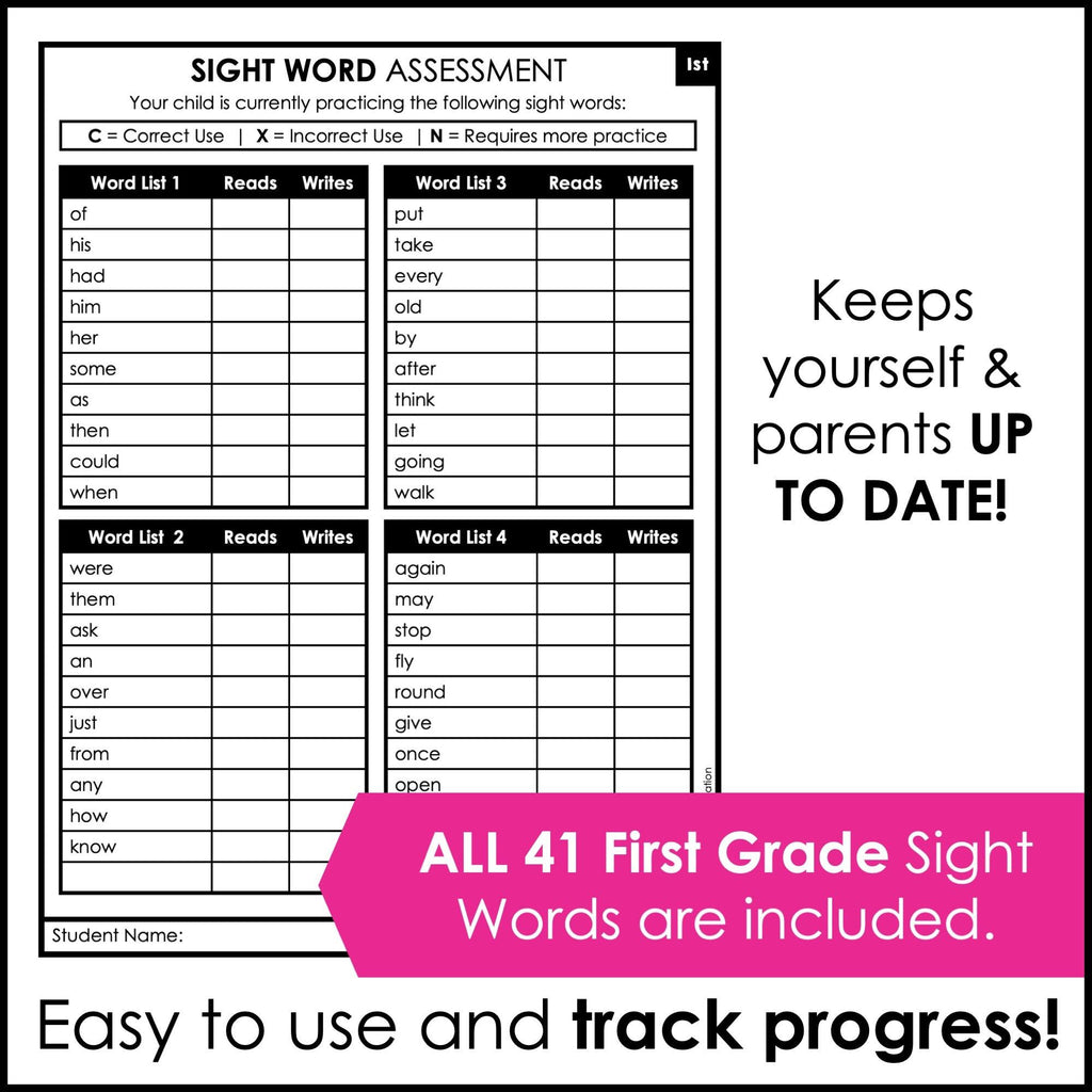 Sight Word Progress Monitoring - FIRST GRADE | Evaluation Tool | Progress Report - Hot Chocolate Teachables