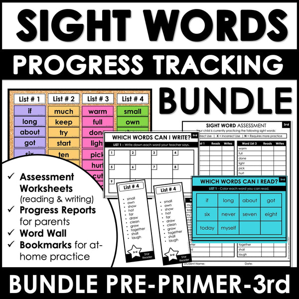 Sight Word Progress Reports BUNDLE | Evaluation Tools Pre-Primer through 3rd - Hot Chocolate Teachables