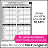 Sight Word Progress Reports - SECOND GRADE | Evaluation Template & Word Wall - Hot Chocolate Teachables