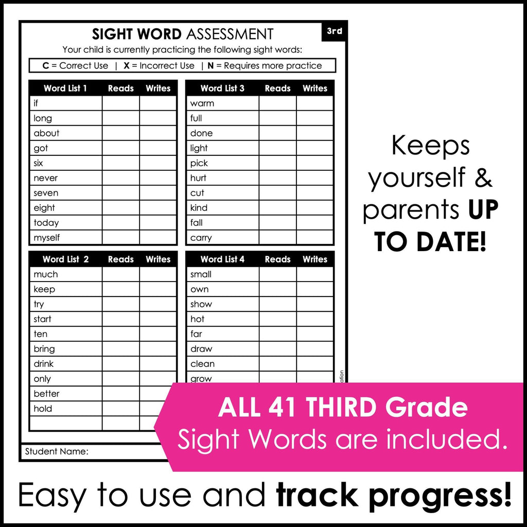 Sight Word Progress Reports - THIRD GRADE | Evaluation Template & Word Wall - Hot Chocolate Teachables