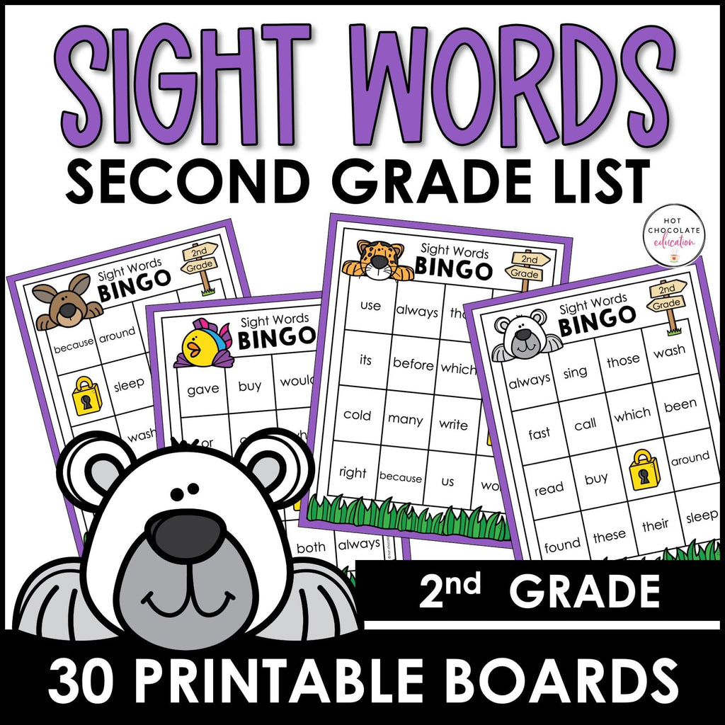 Sight Words for Second Grade Bingo Game - Dolch Aligned - Hot Chocolate Teachables