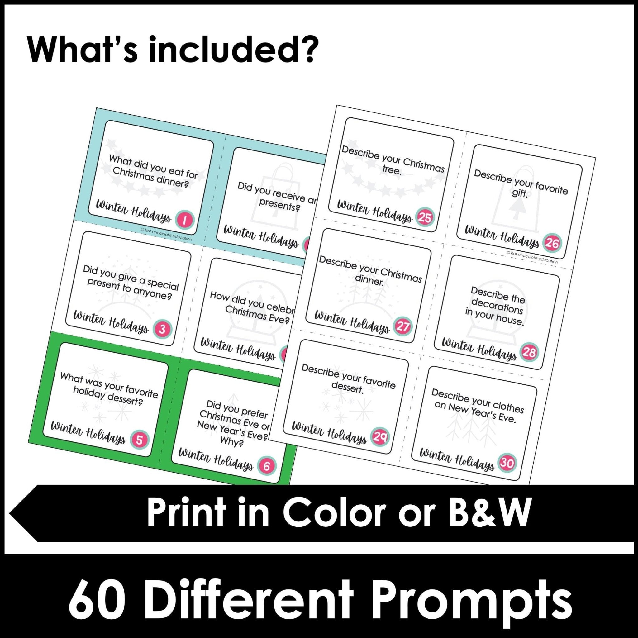 Speaking Practice After Christmas Conversation Question Prompts - Hot Chocolate Teachables