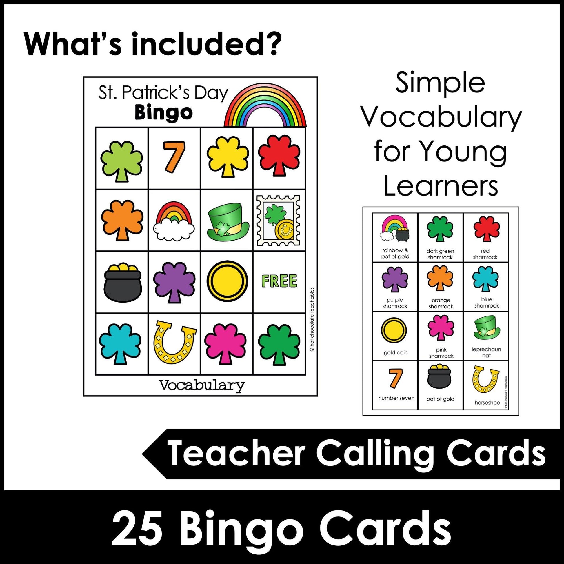 St. Patrick's Day Basic Vocabulary & Colors BINGO for ESL - Hot Chocolate Teachables