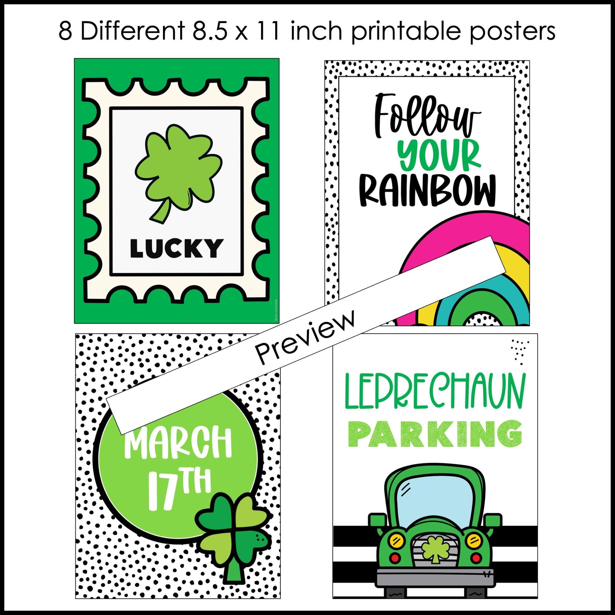 St. Patrick's Day Decorative Posters | March Instant Bulletin Board Decor - Hot Chocolate Teachables