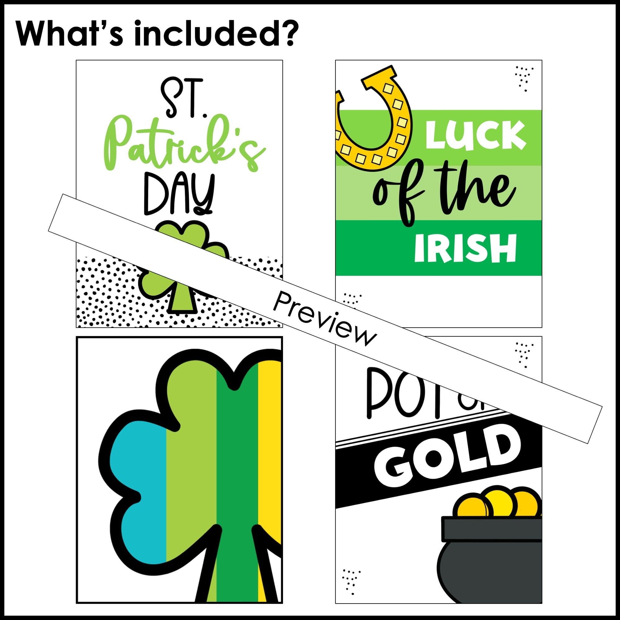 St. Patrick's Day Decorative Posters | March Instant Bulletin Board Decor - Hot Chocolate Teachables