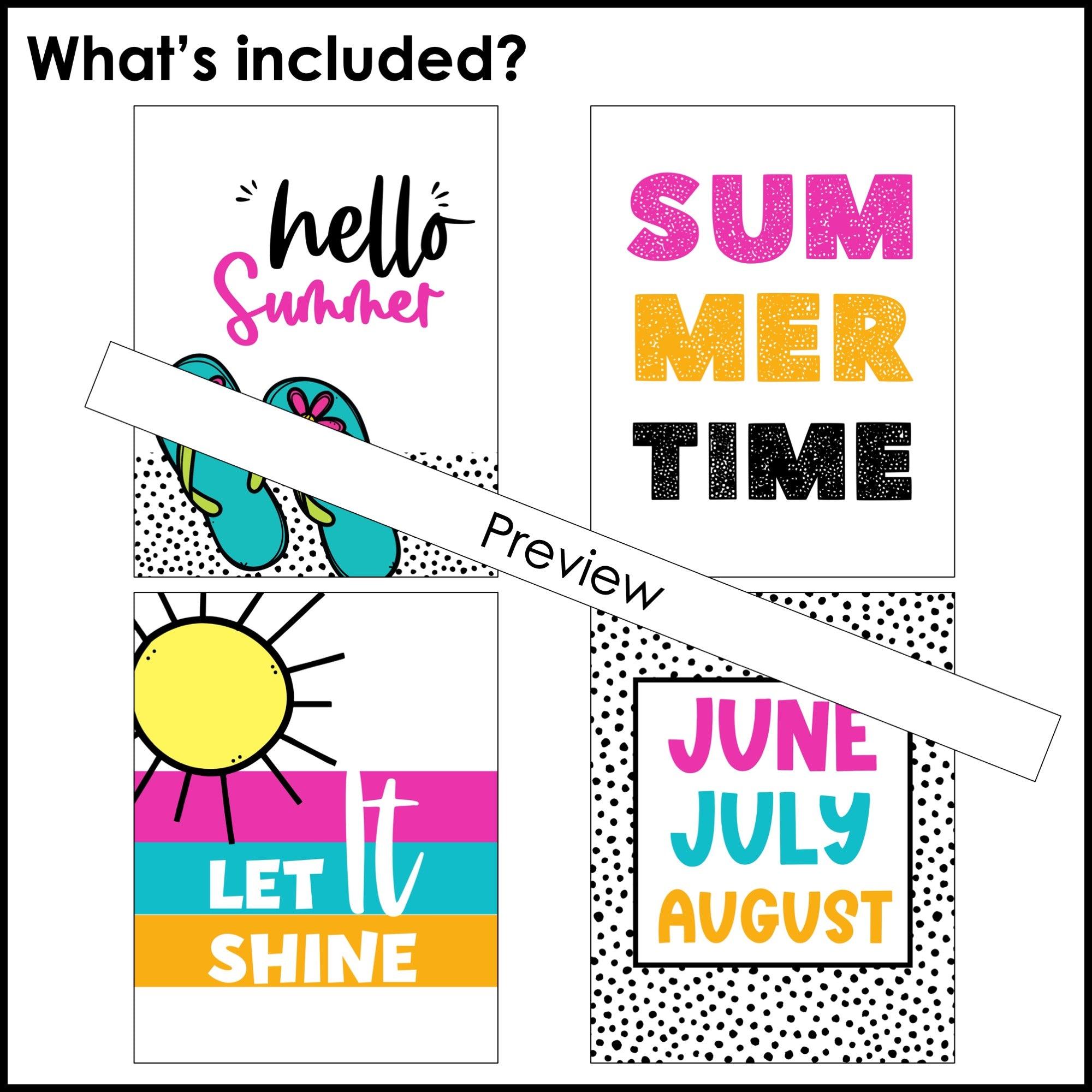 Summer Decorative Classroom Posters | Bulletin Board Decor - 8 Poster Set - Hot Chocolate Teachables