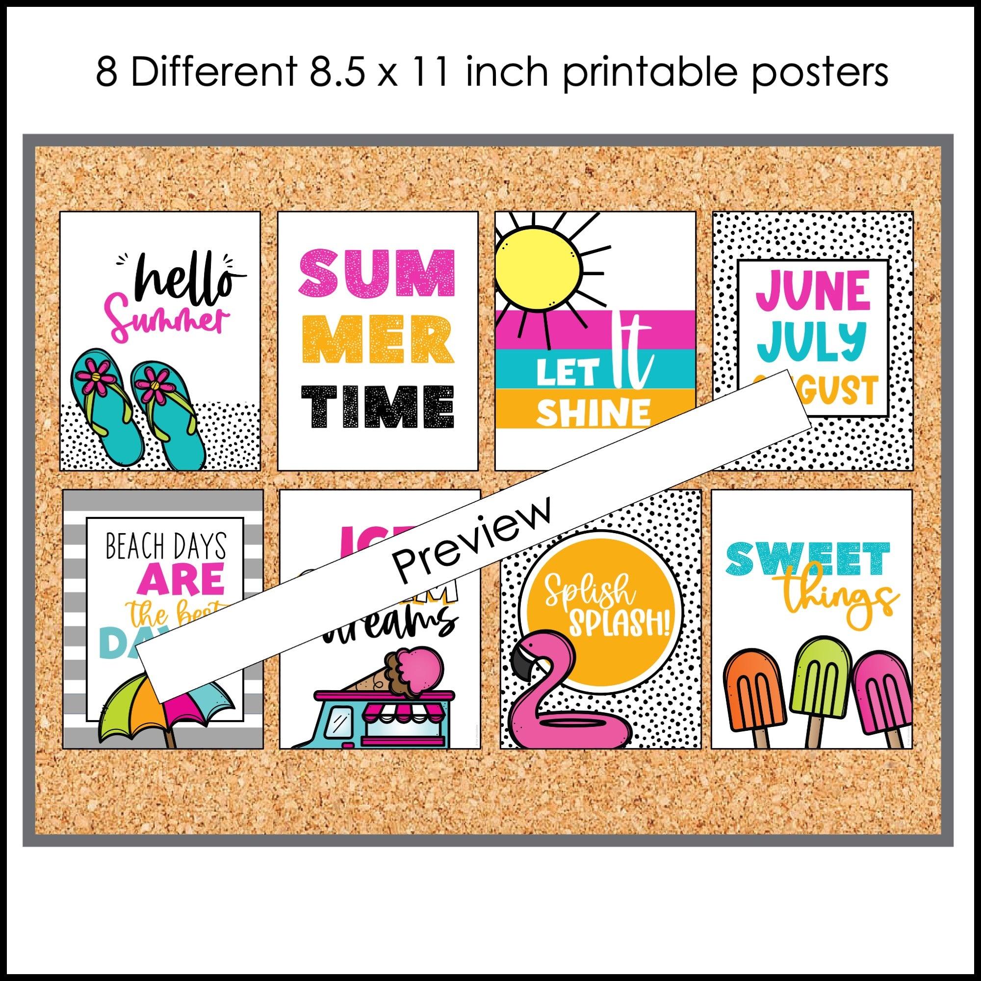 Summer Decorative Classroom Posters | Bulletin Board Decor - 8 Poster Set - Hot Chocolate Teachables
