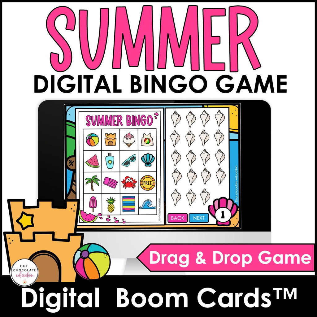 Summer Digital BINGO Game - End of the Year Vocabulary Building - Boom Cards™ - Hot Chocolate Teachables