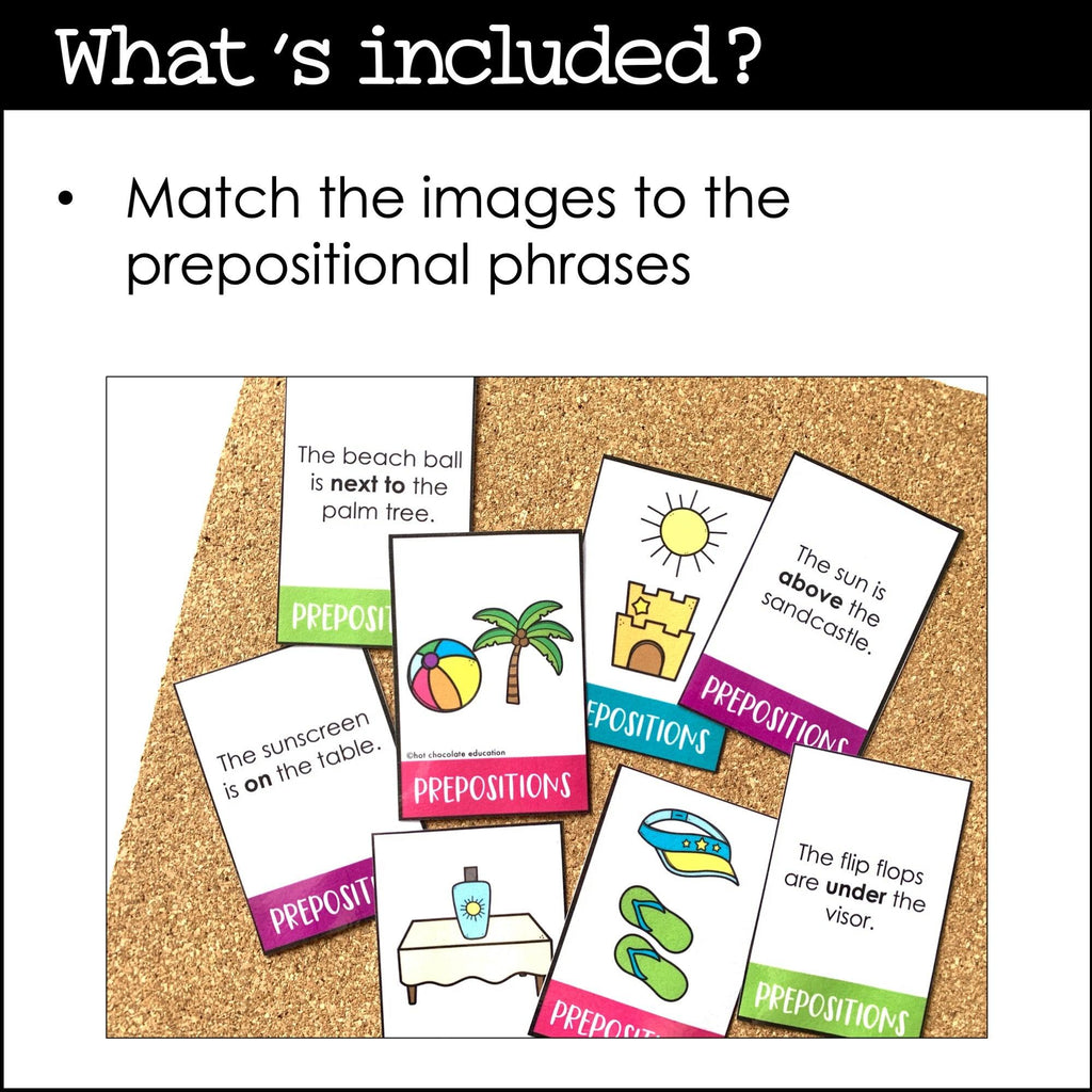 Summer Vocabulary : Prepositions of Place Card Matching Activity - Hot Chocolate Teachables