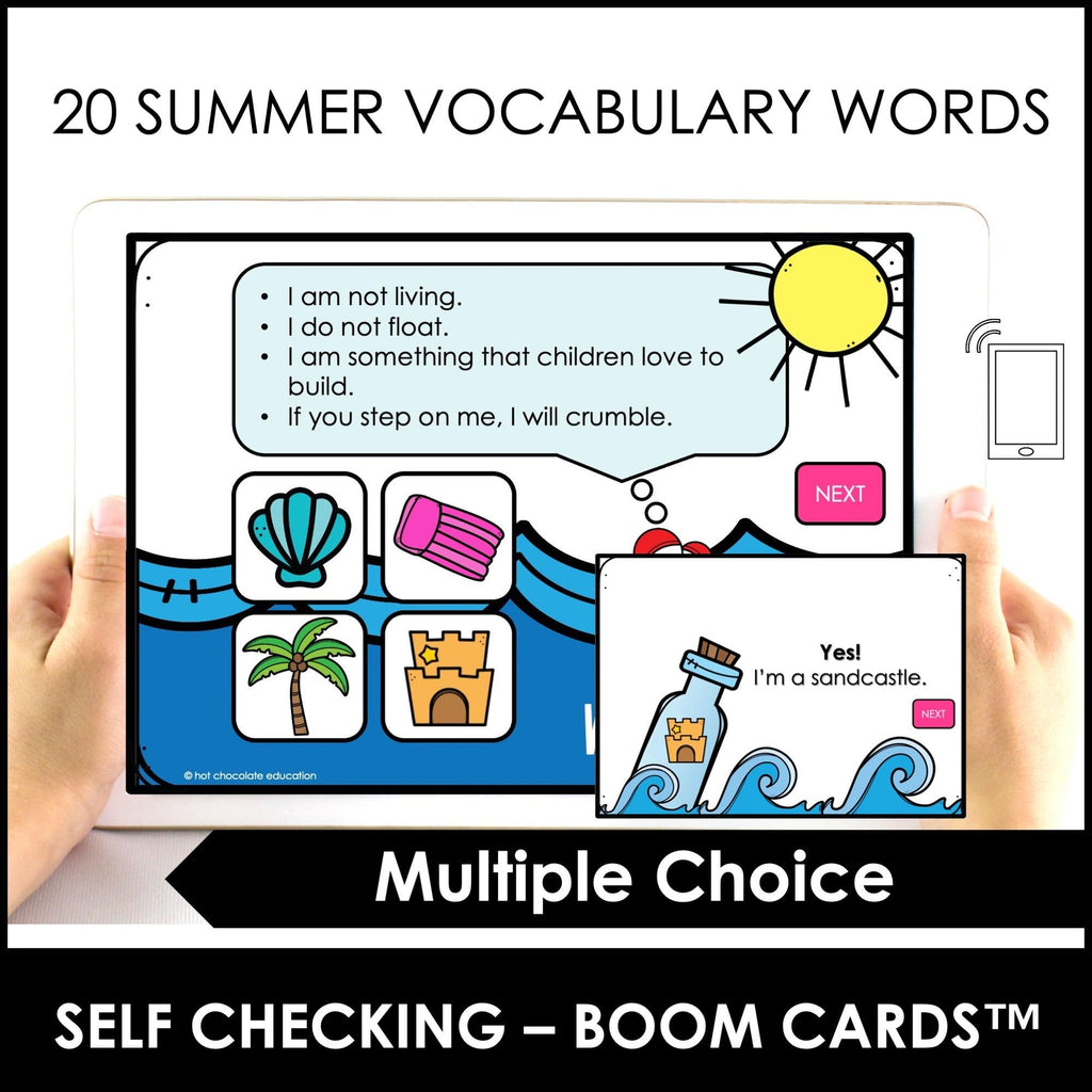 SUMMER: What am I? ESL Vocabulary Guessing Game BOOM CARDS™ - Hot Chocolate Teachables