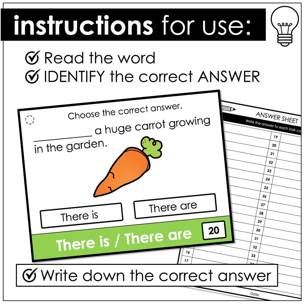 There is | There are Task Cards - Subject Verb Agreement with Countable Nouns - Hot Chocolate Teachables