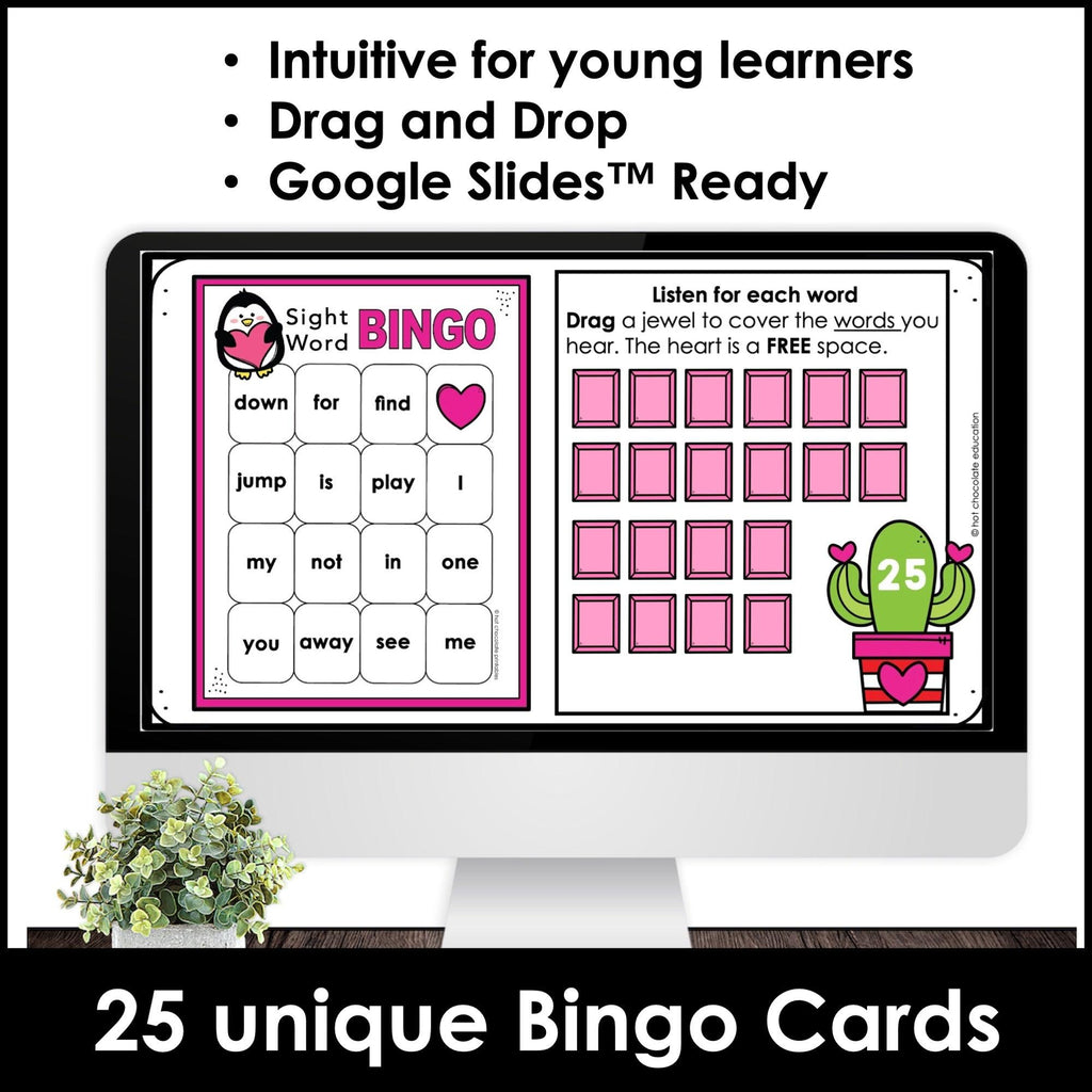 Valentine's Day Kindergarten Sight Word Bingo Game | Print & Google Slides™ - Hot Chocolate Teachables