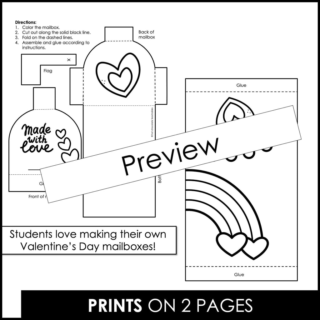 Valentine's Day Mailbox - Printable Valentine's Craft - Activity Template - Hot Chocolate Teachables