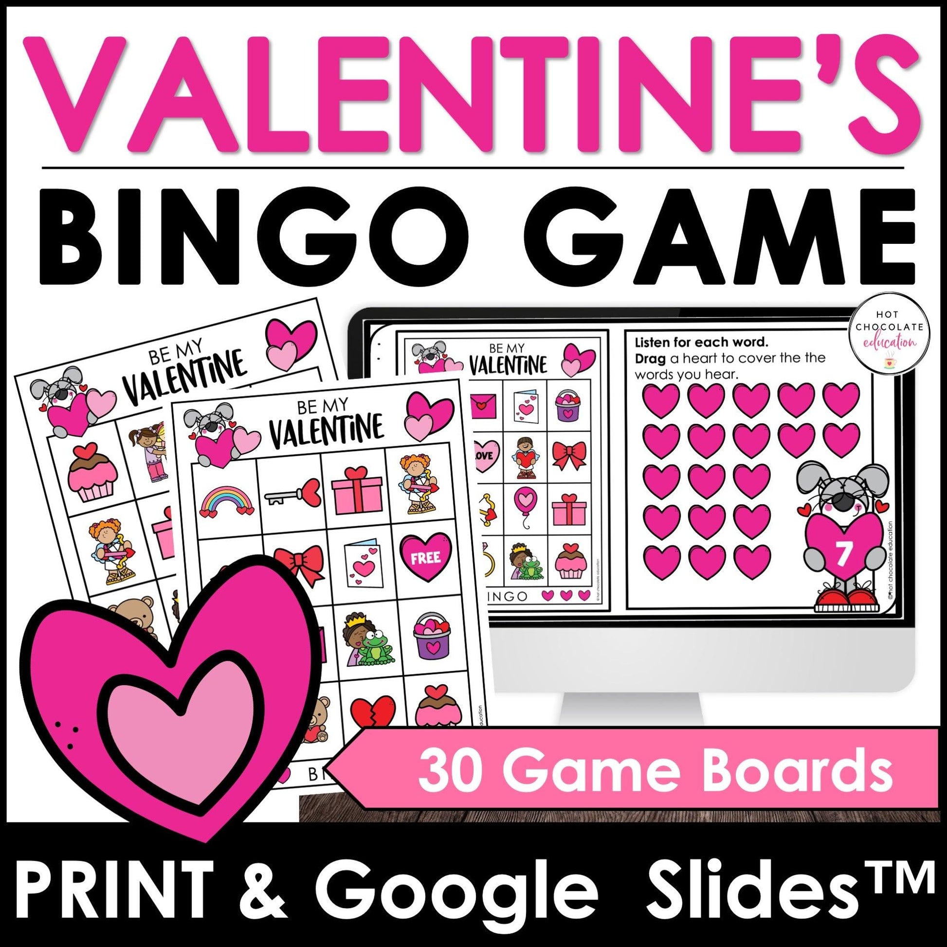 Valentine's Day Vocabulary Bingo BUNDLE - Print & Digital Versions - Hot Chocolate Teachables