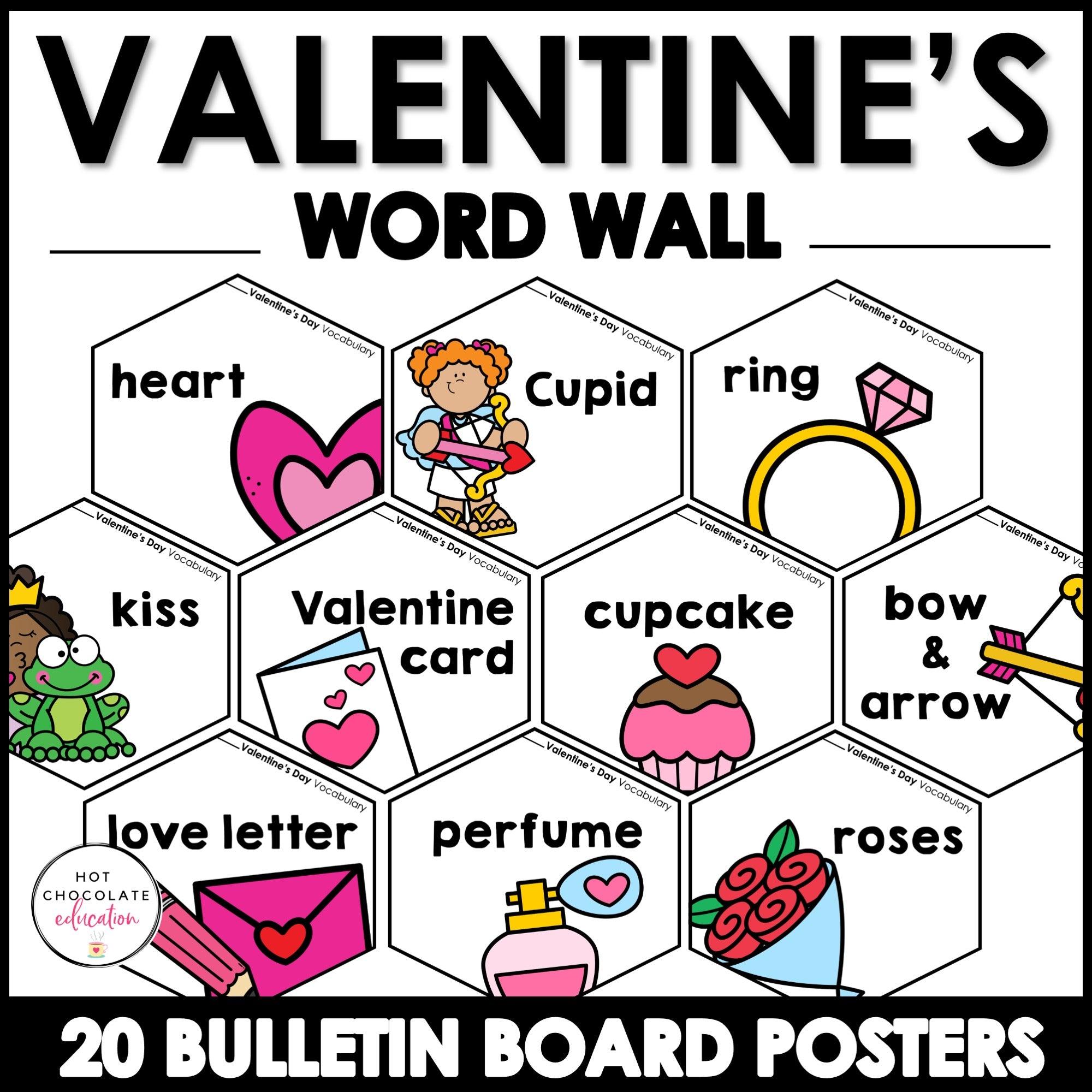 Valentine's Day Vocabulary Posters: Classroom Decor - February Bulletin Board - Hot Chocolate Teachables