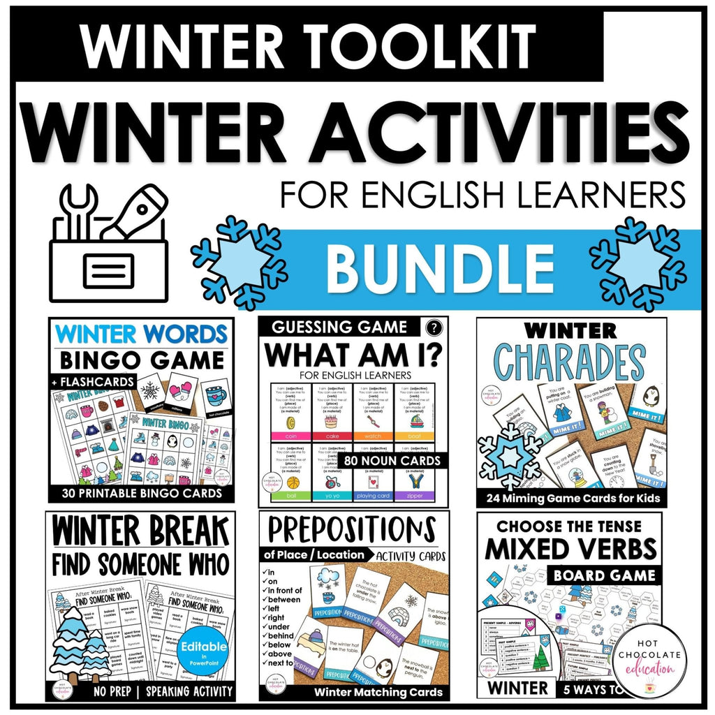 WINTER Games and Activity Bundle - Grammar & Vocabulary for ELL / ESL / EFL - Hot Chocolate Teachables