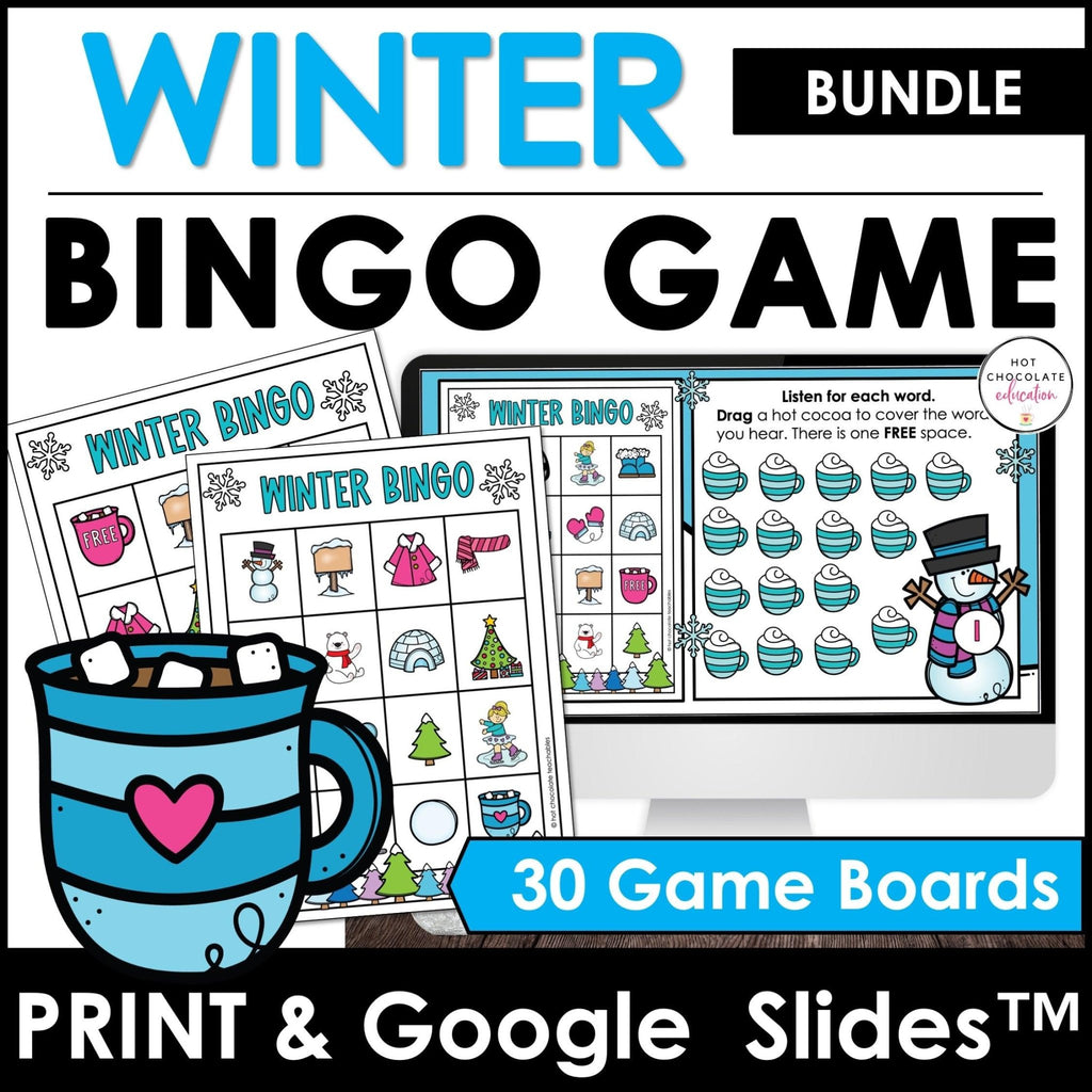 Winter Vocabulary Bingo Games - Print & Digital BUNDLE - Hot Chocolate Teachables