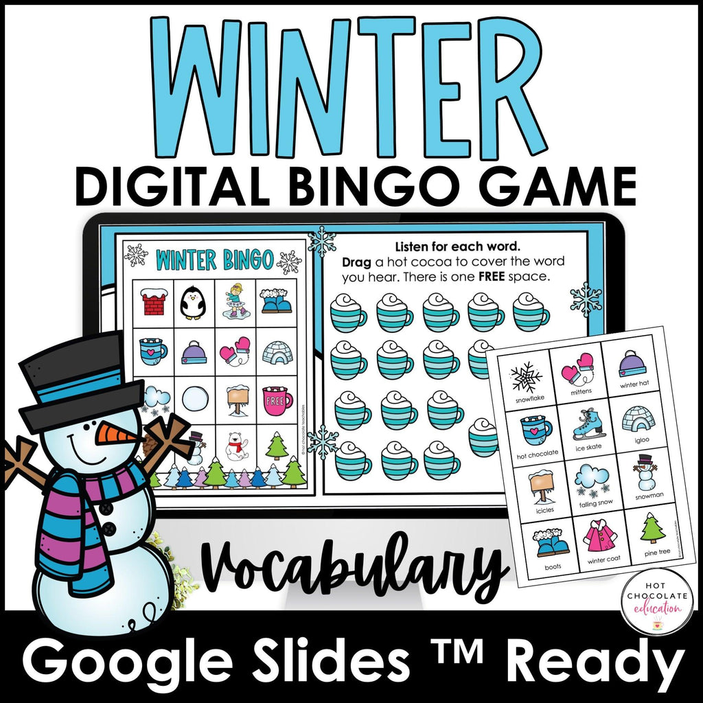 Winter Vocabulary Bingo Games - Print & Digital BUNDLE - Hot Chocolate Teachables