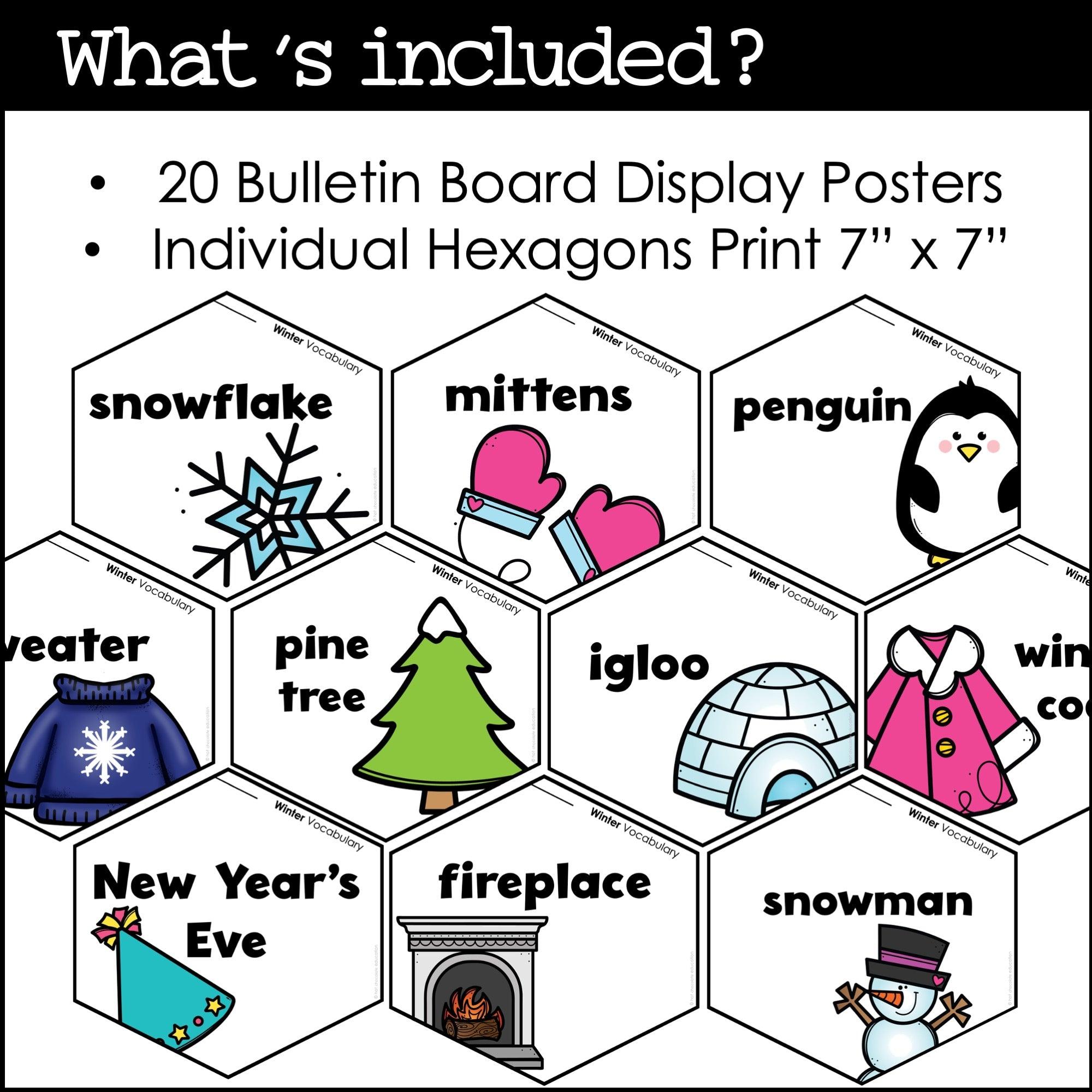 Winter Vocabulary Posters: Classroom Decor - Seasonal Bulletin Board Display - Hot Chocolate Teachables